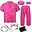 ZZIHAN Kids Doctor Costume Rose Medical Scrubs Outfit with Stethoscope, Mask & Cap & Glasses,for Halloween, Career Day & School Play, Pretend Play, Nurse, Dentist & Vet Dress-Up for Boys & Girls 7-8