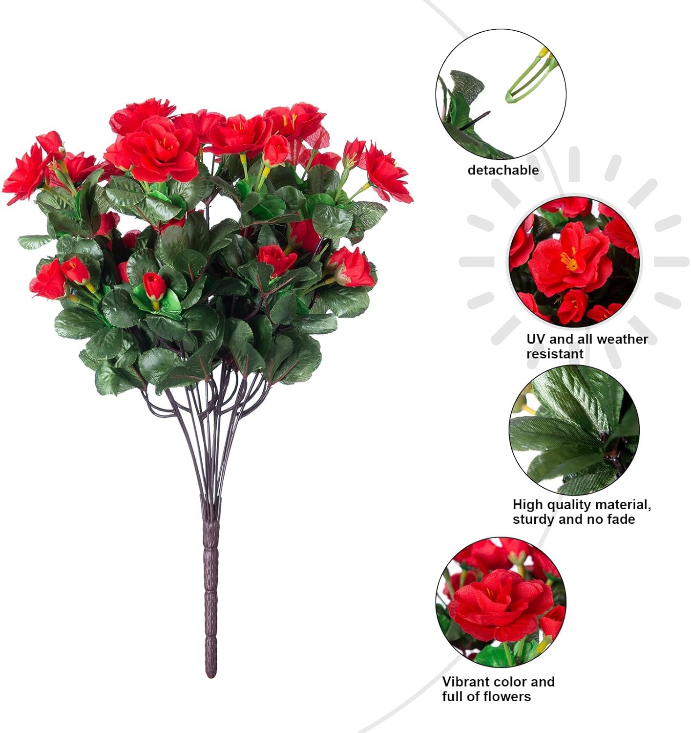 Ivydale Artificial Faux Red Flowers Plants for Outdoor Outside Spring Decor, Fake Silk Camellia UV Resistant Look Real for Planter Porch Patio Balcony Garden Table Indoor, 3 Large Bundles