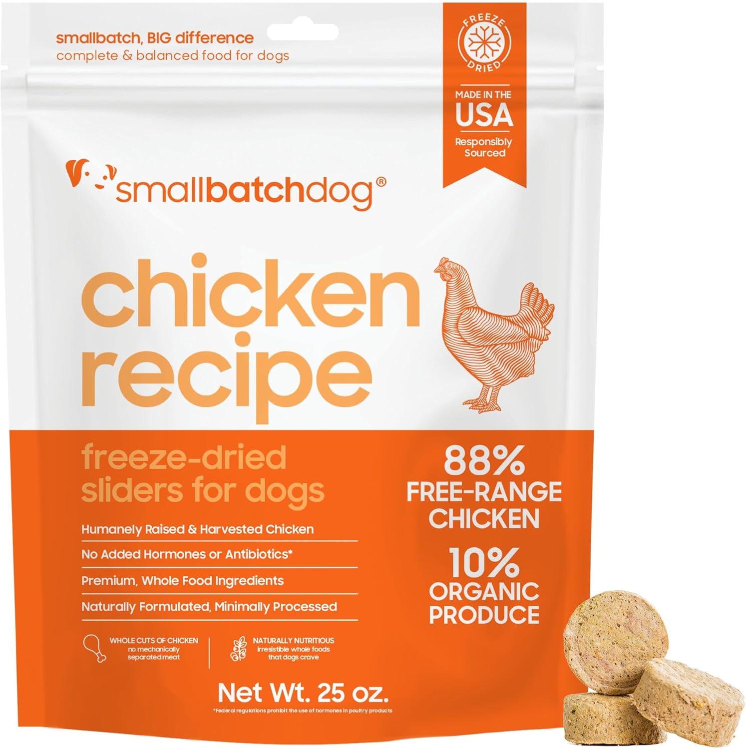 smallbatch Pets Freeze Dried Raw Dog Food, Chicken Recipe, 25 oz, Organic High Protein Dog Food, Grain Free, Made in the USA, Humanely Raised Meat, Single Protein, for Picky Eaters, Hydrate & Serve