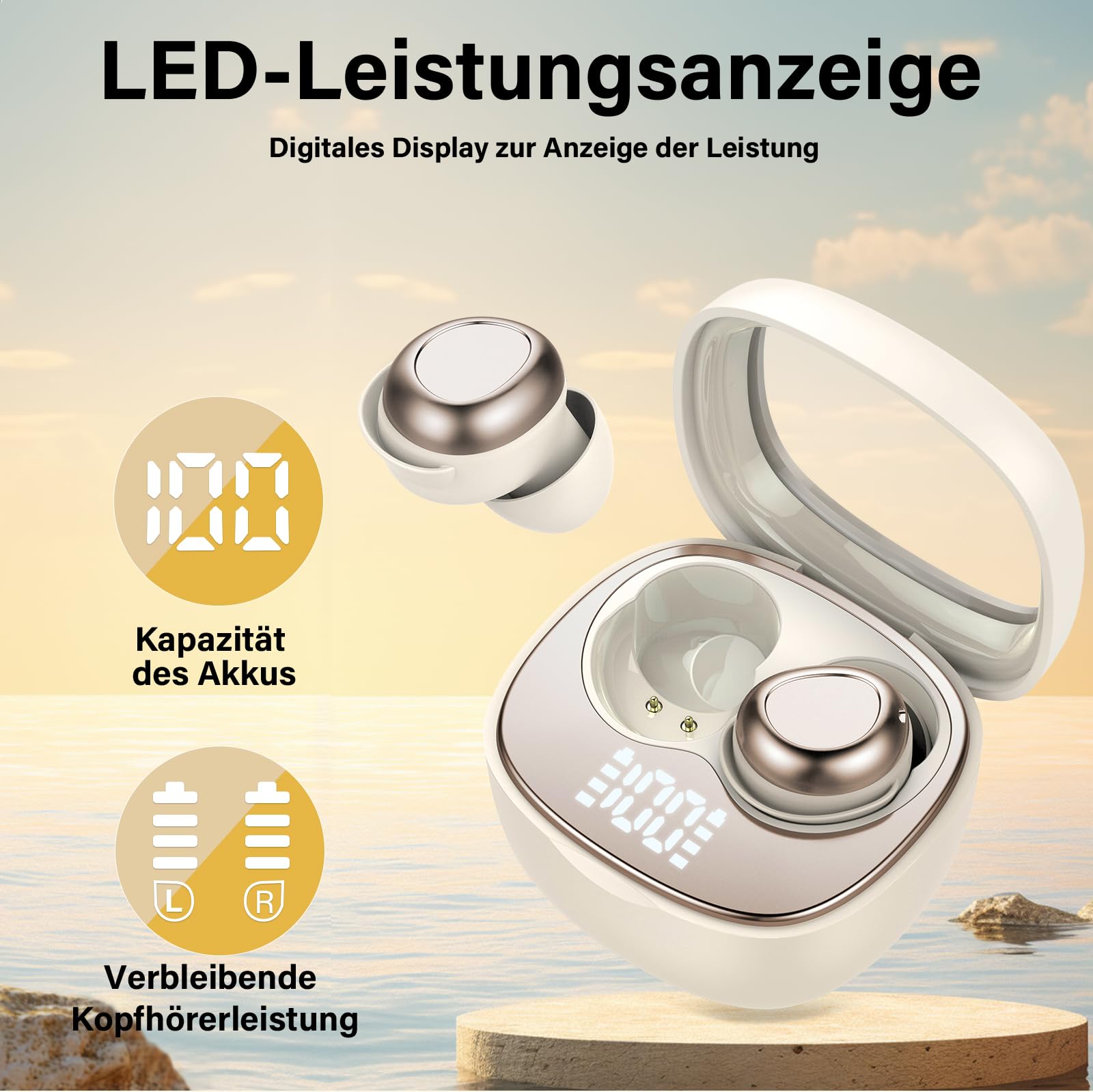 Rinsmola Mini Schlafkopfhörer Bluetooth 5.4 Kopfhörer, Schlafen Sleepbuds | In Ear Kopfhörer Kabellos mit 25 Stunden Akkulaufzeit, Weiche Ohrhörer Sanfter Klang Bequem Tragen ohne Druckgefühl, Beige