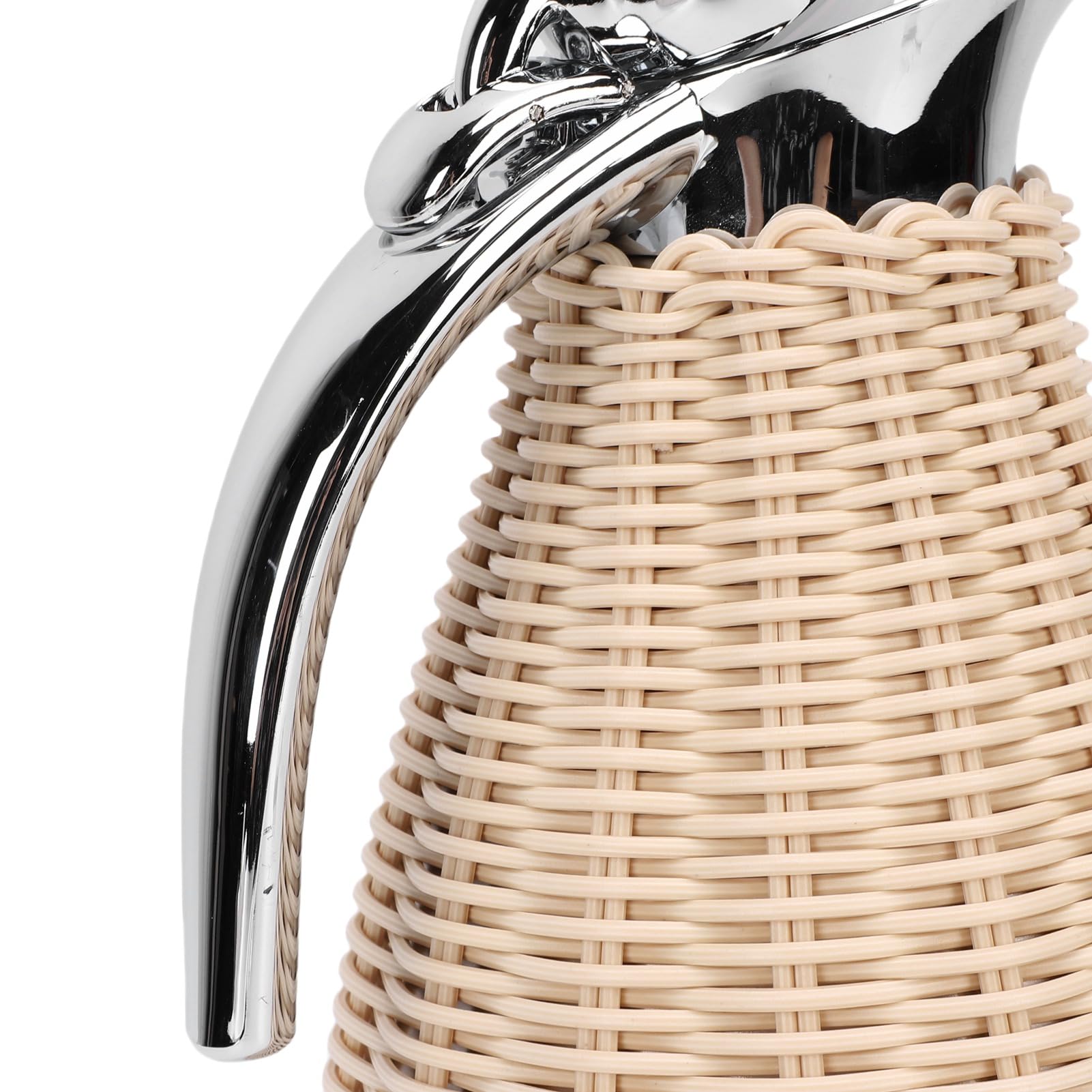 Ausla Carafe à café Thermique en Acier Inoxydable, Corps en Rotin tissé à la Main, Pichet Isotherme de 1,5 L pour Boissons Chaudes et Froides (Beige)