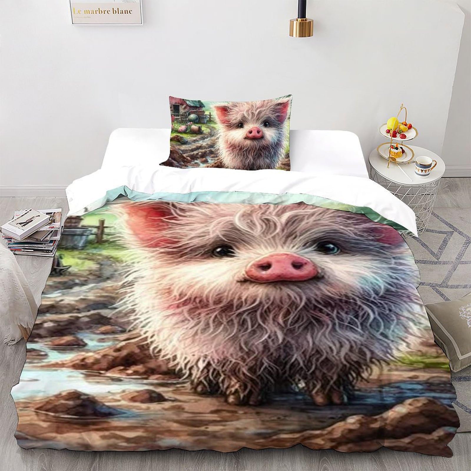 Housse de couette cochon imprimé 3D pour la chambre d'un garçon branché