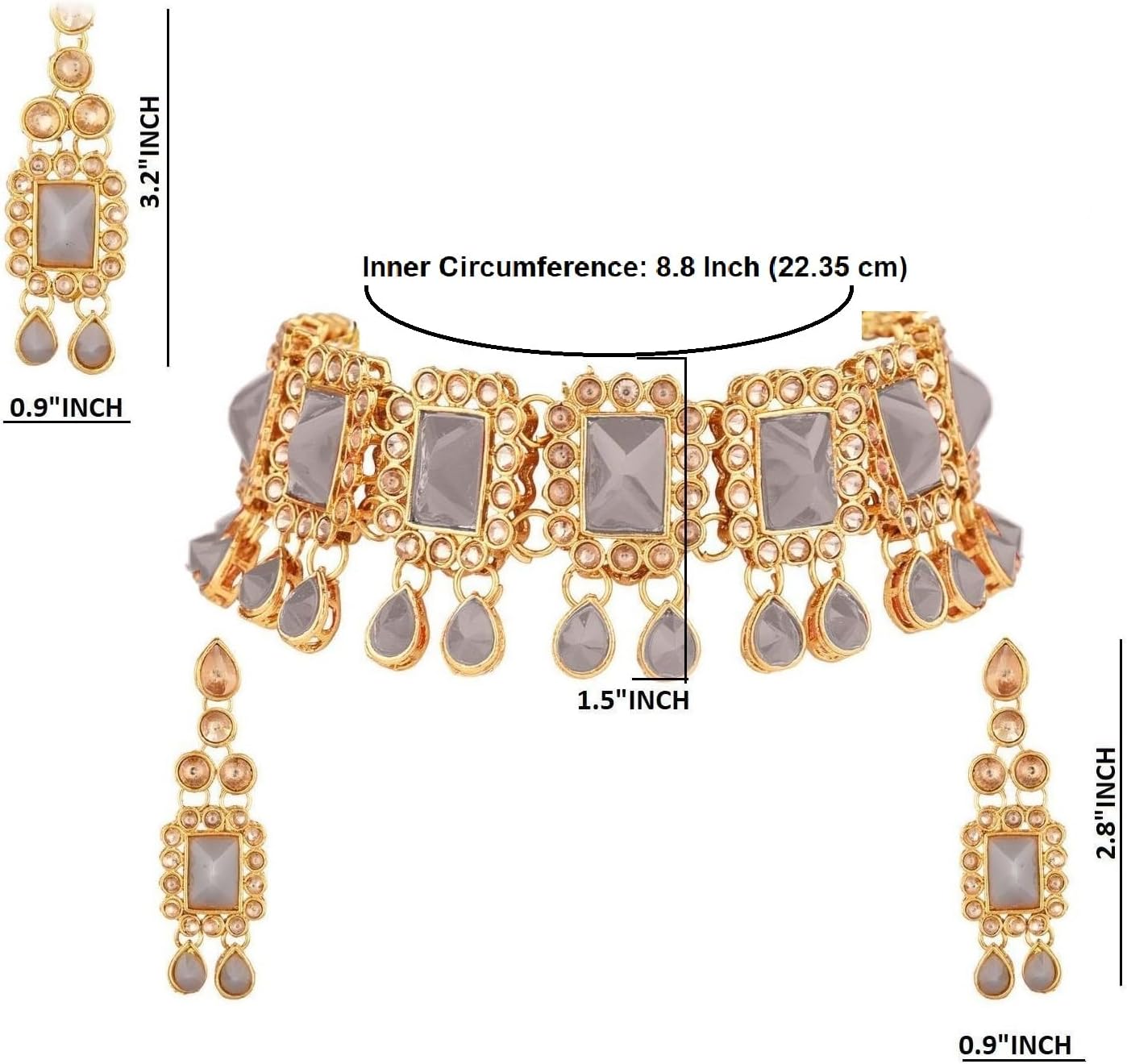 Efulgenz Indian Jewelry Kundan Crystal Choker Necklace Earrings Maang Tikka Head Chain Bollywood Wedding Bridal Set for Women - Image 5