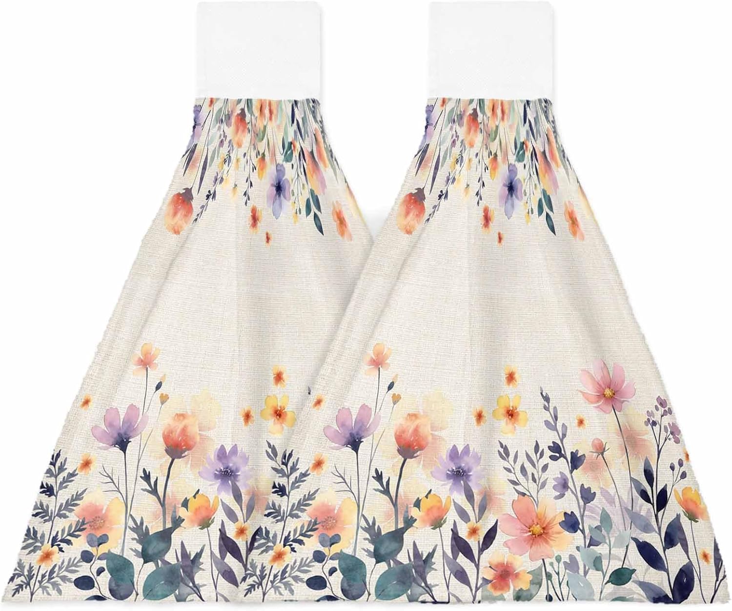 Spring Floral Kitchen Hand Towels with Hanging Loops Set of 2 Elegant Flowers Farmhouse Botanical Soft Thick Oven Fingertip Dry Microfiber Tie Dish Towel Absorbent Cleaning Washcloth for Bathroom
