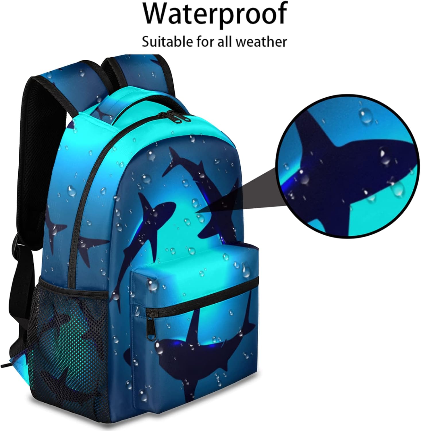 Floating Shark Backpacks for Girls Kids Boys, Ocean Shark Casual Lightweight School Bags Laptop Backpack Student College Bookbag Travel Hiking Daypack