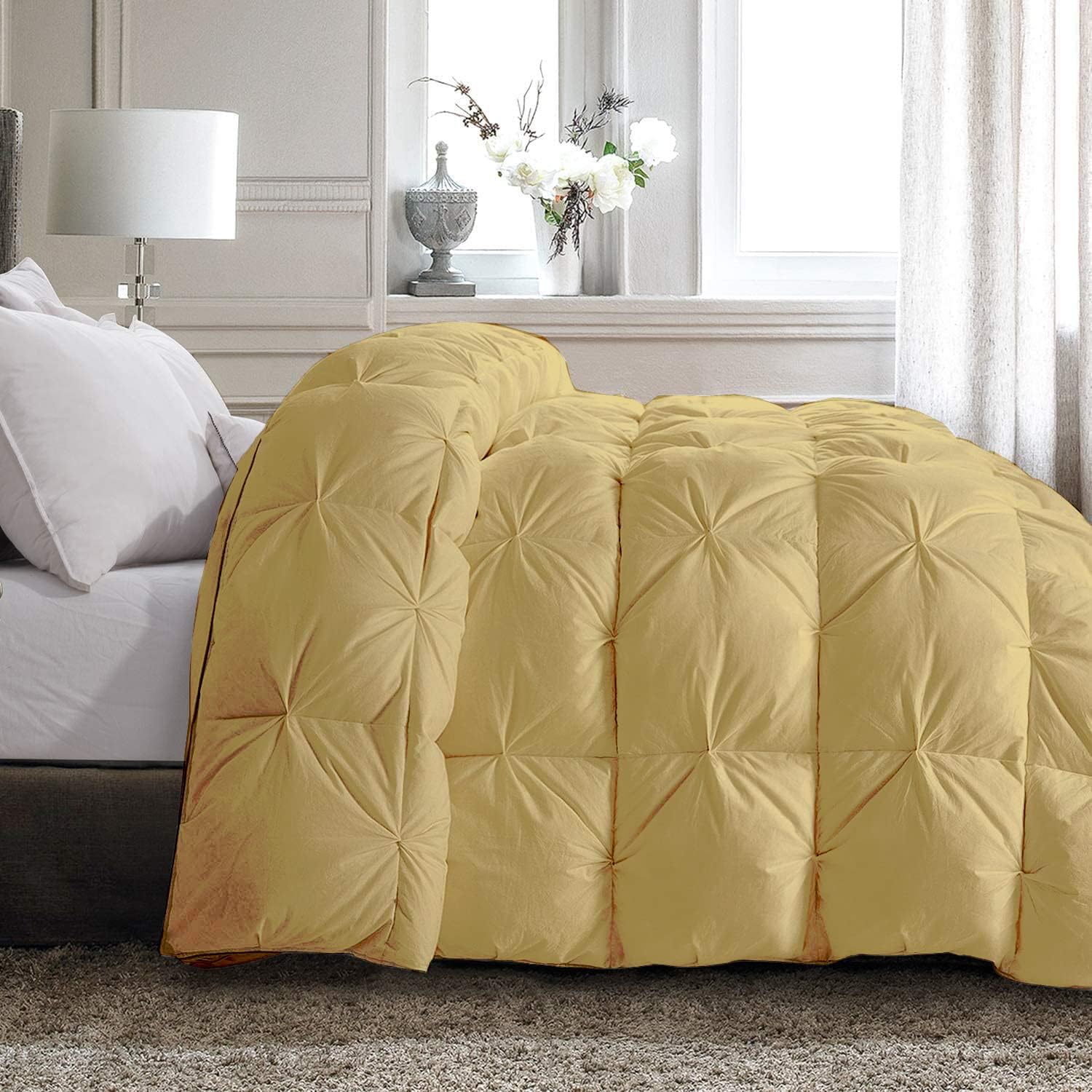 Fluffy 1200-TC All Season Down Alternative Comforter Grand King Size 106 x 106 Inches Pinch Pleated Warm & Soft Quilted 100% Egyptian Cotton 600 GSM Breathable & Soft Quality Comforter