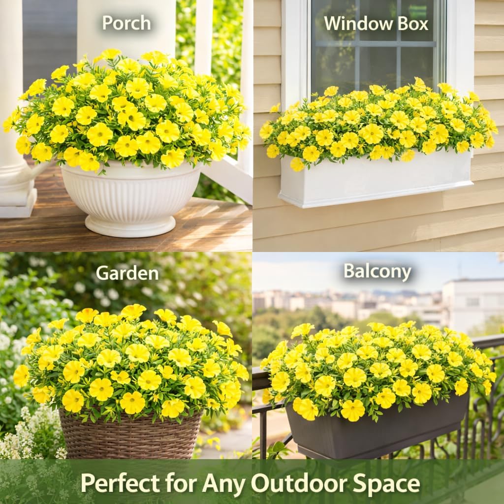 Artificial Flowers for Outdoors, 8 Bundles UV Resistant Fake Flowers, Realistic Faux Plants for Garden Porch Window Box Outdoor Decoration