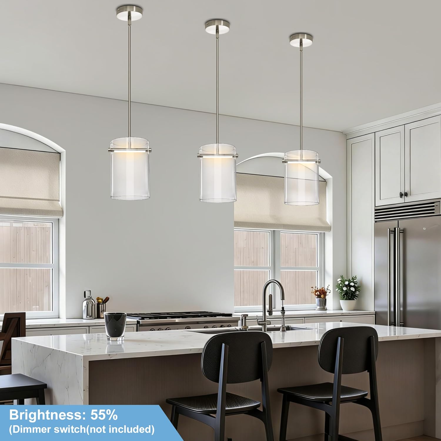 Biewalk Nickel Pendant Lights Kitchen Island with 10.2" Clear Glass Shade, Adjustable Modern Pendant Lighting Over Sink with LED, Minimalist Hanging Light Fixture for Dining Room Kitchen Bedroom