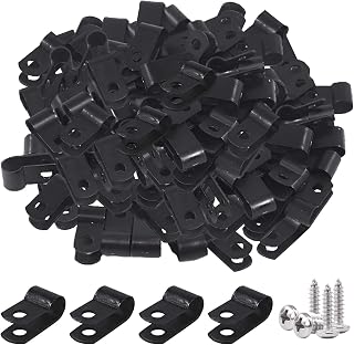 Glarks 60Pcs 1/4 Inch Black Nylon Screw Mounting R-Type Cable Clip Wire Clamp Kit with Screws for Wire, Conduit and Cable Conduit