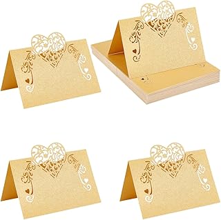 craspire 60 Stück Hochzeitstisch-Tischkarten, Goldenes Hohles Herz, Papier, 3D-Platzkarten Mit Sitznummer Und Namen Für Hochzeit, Verlobung, Valentinstag, Party, Dekoration, Empfang, Urlaub