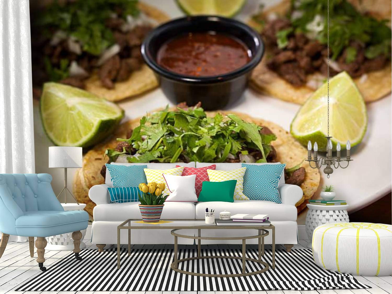 RECETHROWS Wall Mural Mexican Tacos Restaurant Tacos Peel and Stick Wallpaper Self Adhesive Wallpaper Large Wall Sticker Removable Vinyl Film Roll Shelf Paper Home Decor