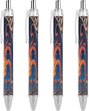 Phoenix Fire Rise Ballpoint Pens Retractable Office Pens Black Fine Point 0.55mm Ball Point Pen with Super Soft Grip Writing Ink Pen for Men Women 4 PCS