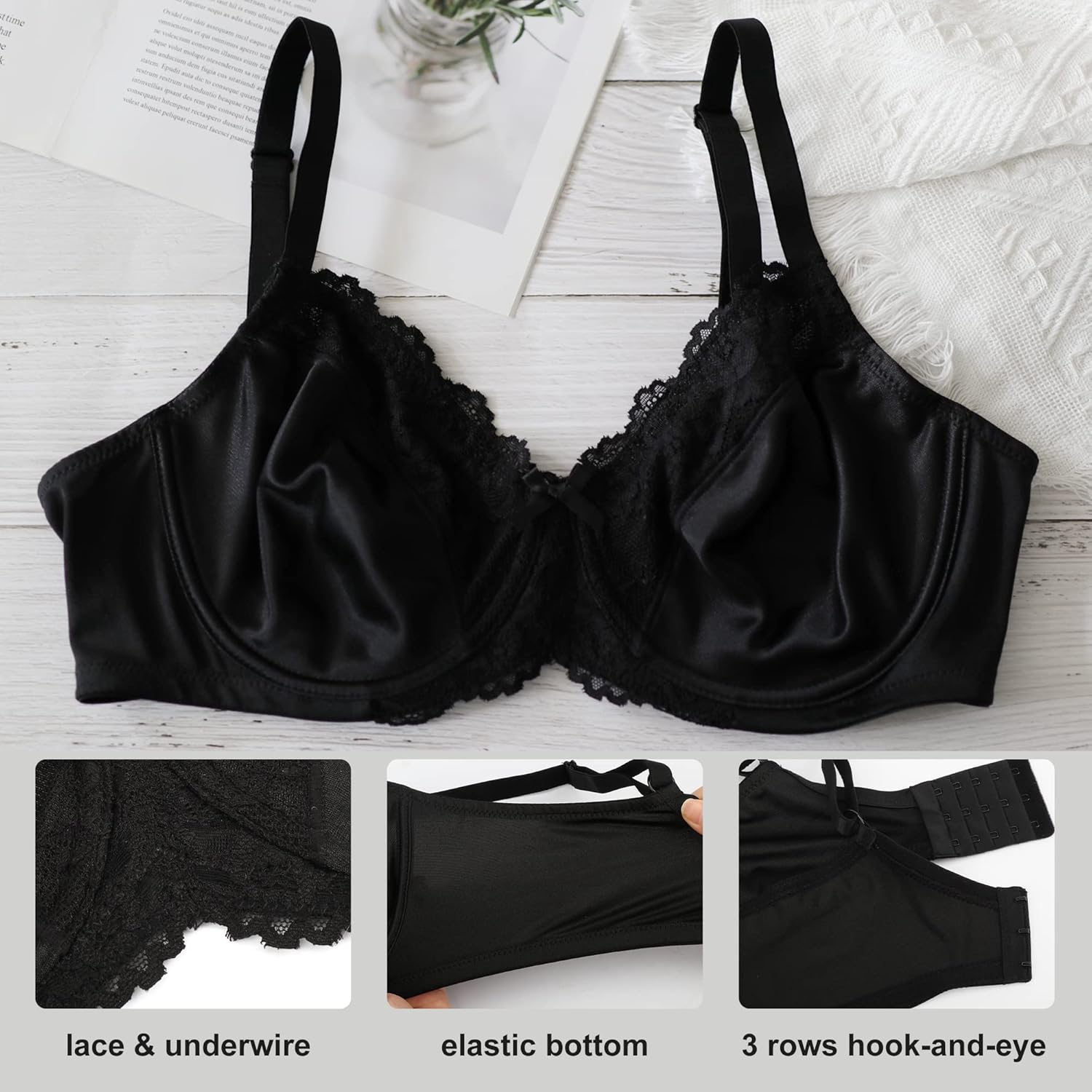 sheroine Underwire Lace Floral Women's Unlined Bra Minimizer Full Coverage Non Padded Everyday Bras - Image 6