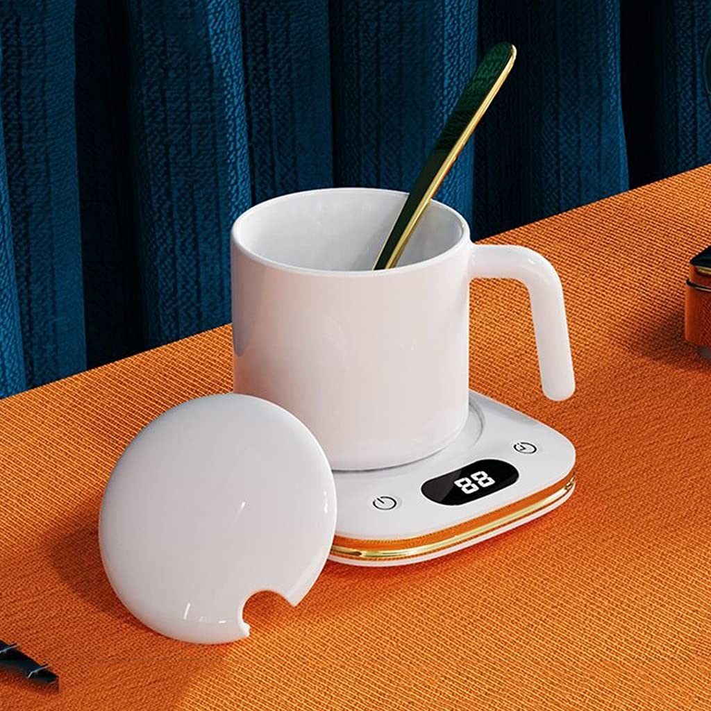 YXCKG Réchauffeur De Tasse De Café, Température Constante 55 ℃, Plaque Chauffante À Café, Chauffe-Tasse De Lait pour Le Bureau À Domicile ((thé, Eau, Cacao, Soupe Ou Lait) (Color : White+Cup)