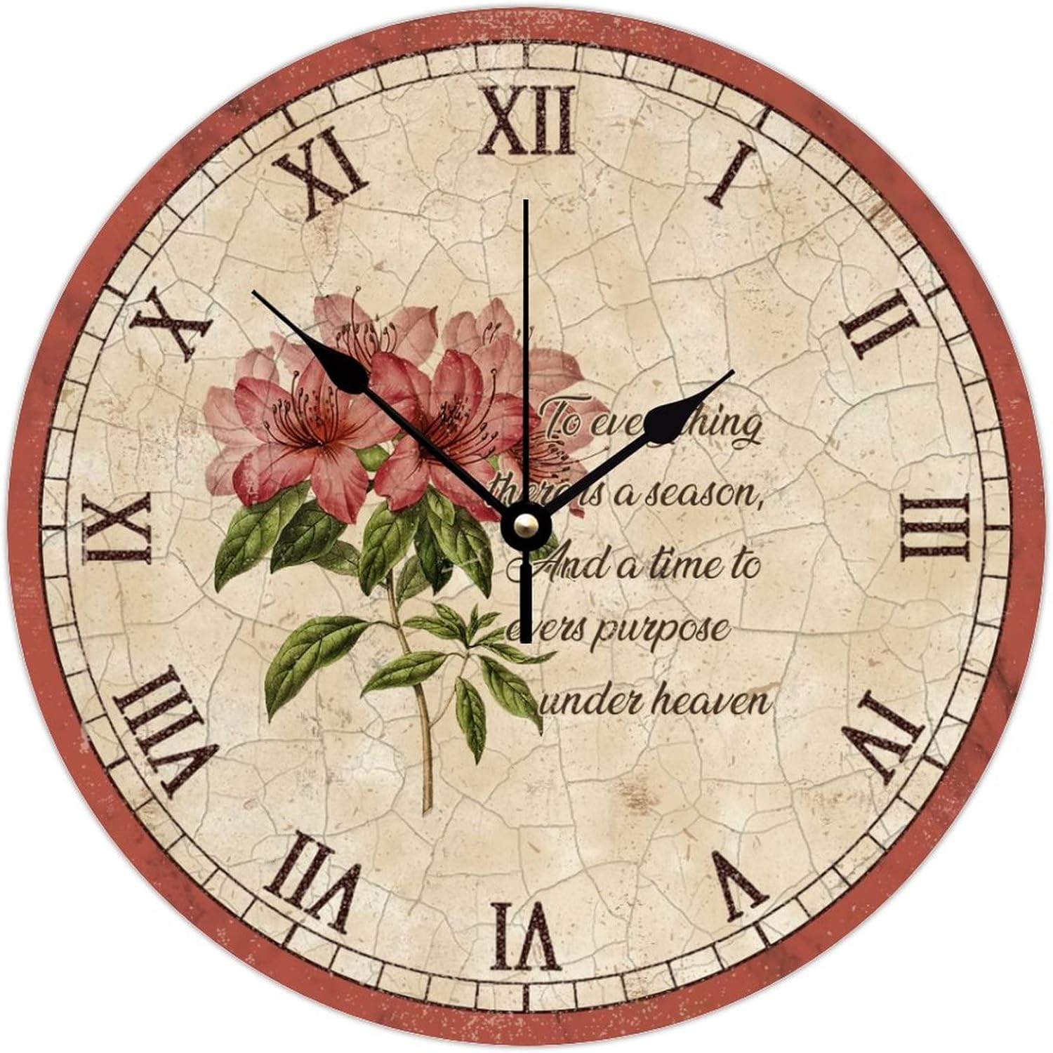 Silent Wall Clock Non-Ticking Sweep Movement Pink Lily Flower Country Wall Clocks Retro Wood Texture Artwork Wooden Wall Decor for Study Room Patio Pool 12 Inch