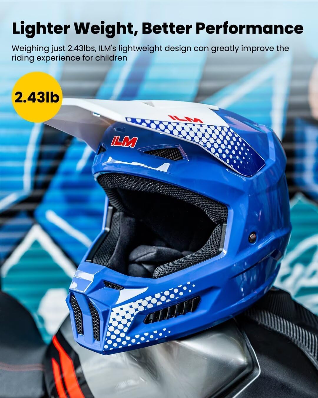 ILM Youth Dirt Bike Helmets Kids ATV Helmet Motorcross BMX Off Road Motorbike with Goggles Gloves Mask DOT Model MT601Y (Popart Blue, Youth-Large)