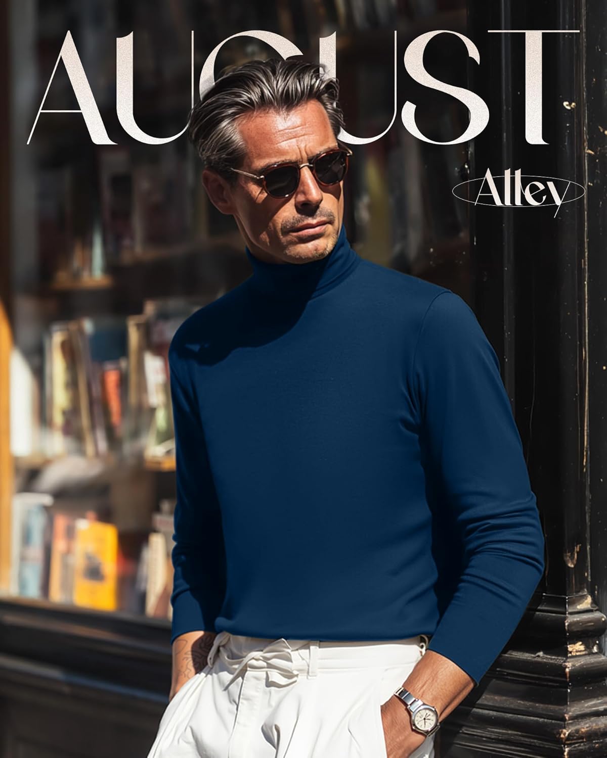 August Alley 6 Pack Men's Turtleneck Shirts Long Sleeve Slim Fit Pullover Top Base Layer Tees Multipack