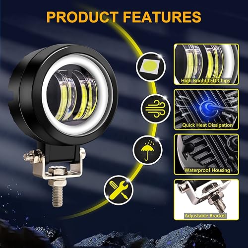 Miniatura 6 de Luces antiniebla LED para motocicleta, focos LED de 3 pulgadas y 20 W, lámpara de conducción adicional con halo amarillo, universal, resistente al