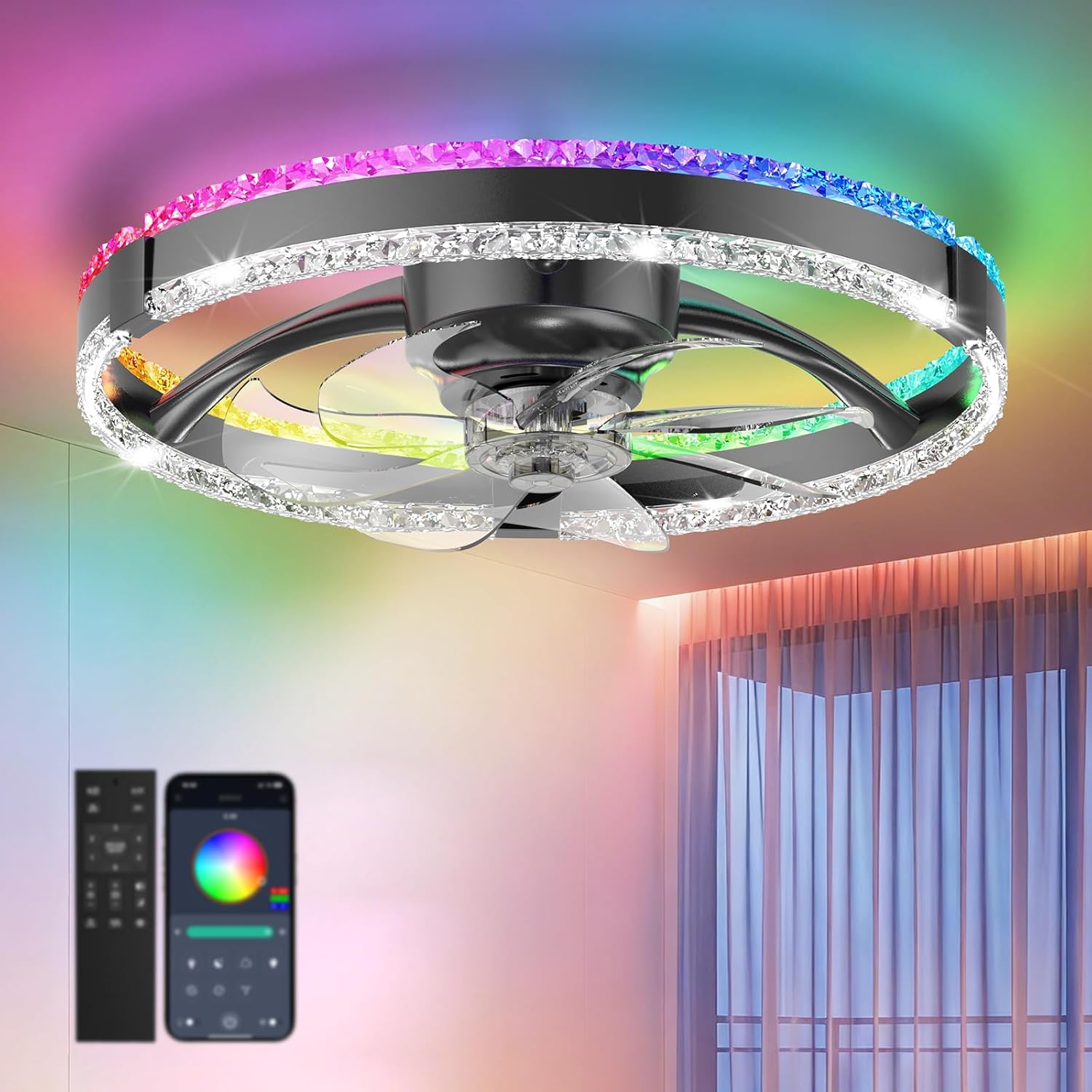 RGB Low Profile Ceiling Fan with Lights,RGB Ceiling Fans wit