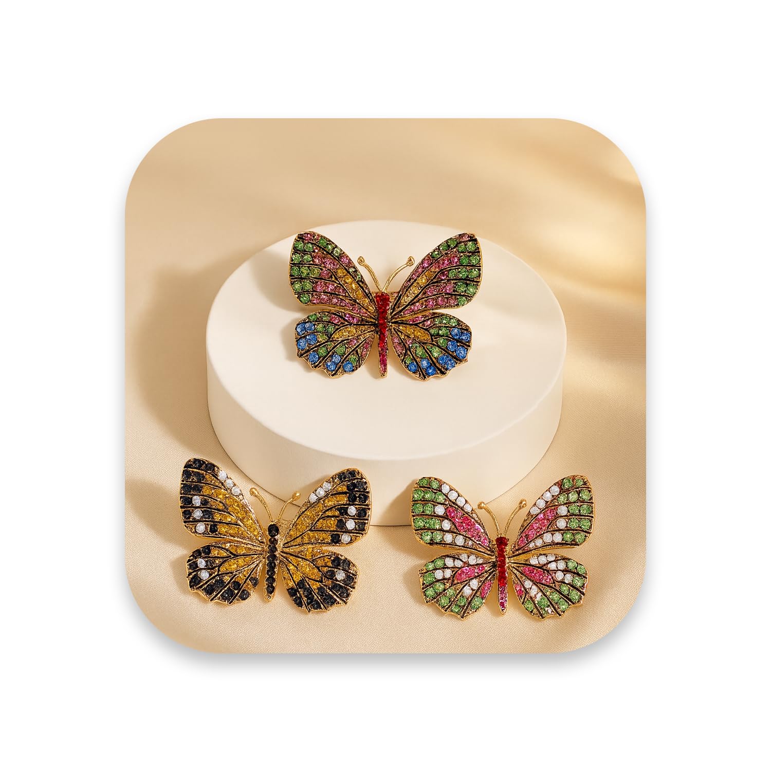 FASHIONS Shiny Multicolor Butterfly Brooch Pin Combo Glittery Lapel Pin Sarees Dresses Blazers Coats Accessories Jewelry Set for Womens set (3 Pcs)