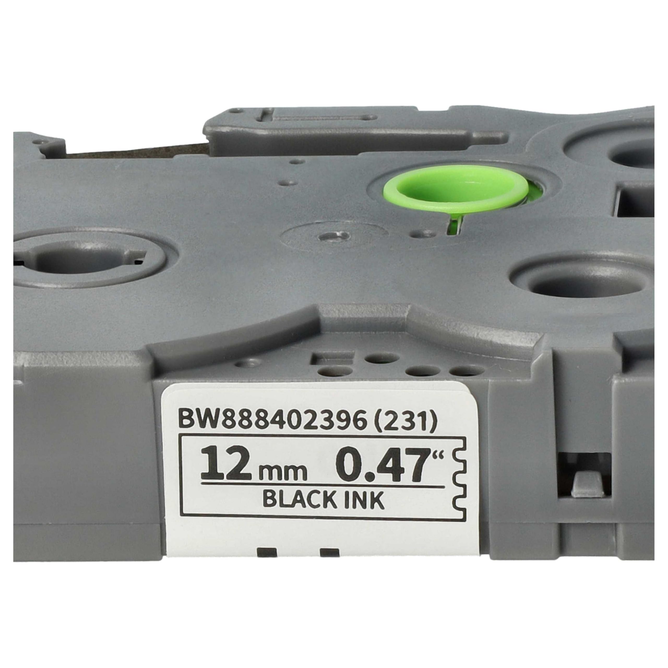 vhbw 2 x kaseta taśmowa kompatybilna z Brother PT H107B, H108, H108GT, H105VP, H110 etykieciarka 4m x 12 mm czarna na białym, laminowana