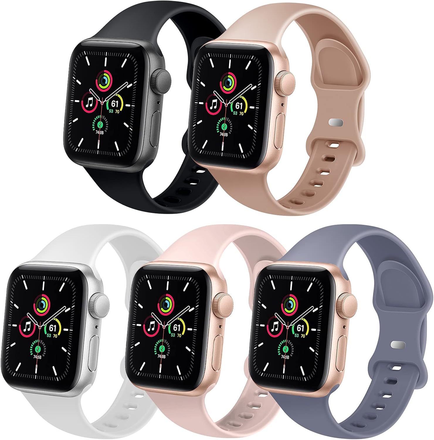 TSAAGAN 5 Pack Sport Silicone Band Compatible for Apple Watch Band 38mm 40mm 42mm 44mm 41mm 45mm, Soft Replacement Strap Accessory Wristband for iWatch Series 7/SE/6/5/4/3/2/1 Women Men