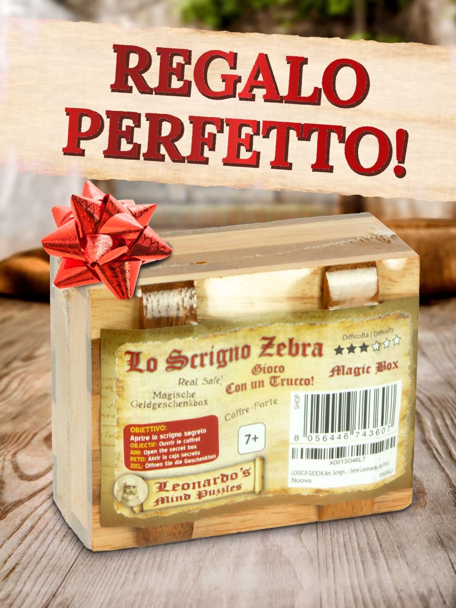 Logica Giochi - Lo Scrigno Zebra – Scatola Segreta - Rompicapo in legno – Difficulta 3/6 Difficile – Collezione Leonardo