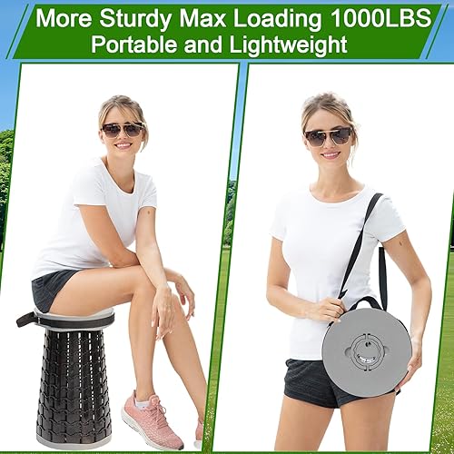 Miniatura 8 de Taburete plegable XXL mejorado con cojín, taburete plegable telescópico de 19.7 pulgadas de altura a 11.8 pulgadas de profundidad para adultos,