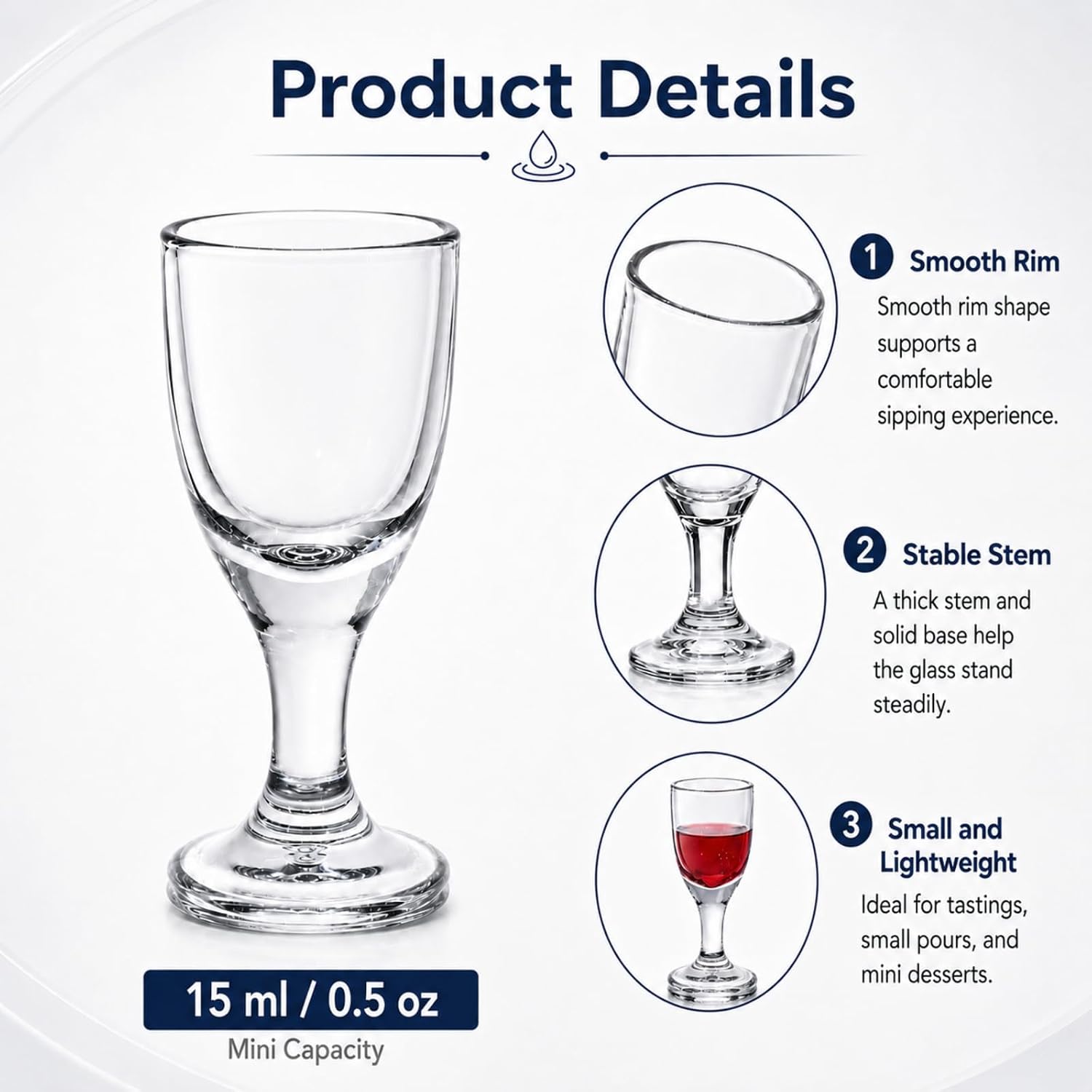 60 Pcs 0.5 oz/15ml Mini Wine Glasses Mini Shot Glass Clear Glass Tasting Cups Mini Whiskey Glasses Cups Soju Glass for Wine Tasting for Bars Shotski Parties Gatherings Catering Events