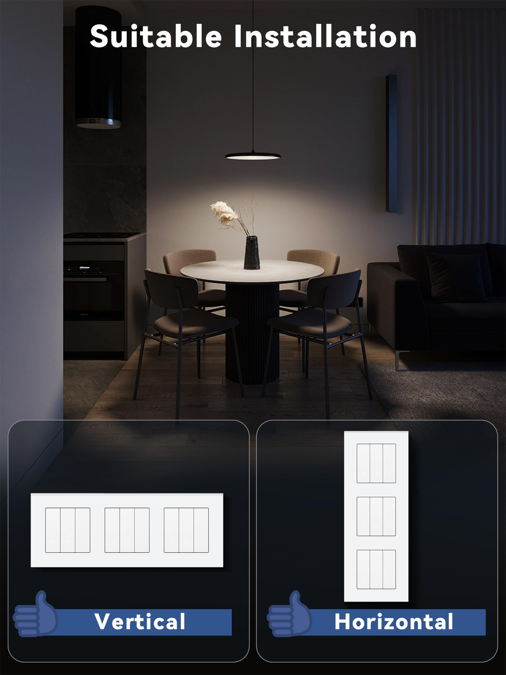 Inteligente Interruptor Regulador de Pared Zigbee con Marco de Cristal, Interruptor Regulador*2 + 3 Interruptor de luz*1, Compatible con Alexa, Google Home, Blanco