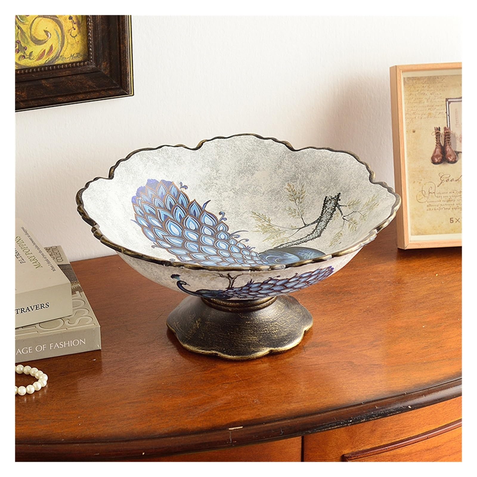 HPTHLY Fruit Plate Standing Fruit Display Tray Home Ceramics Candy Snack Tray Living Tableware Bread Plate Food Container Snack Plate Decoration Fruit Bowl (A)