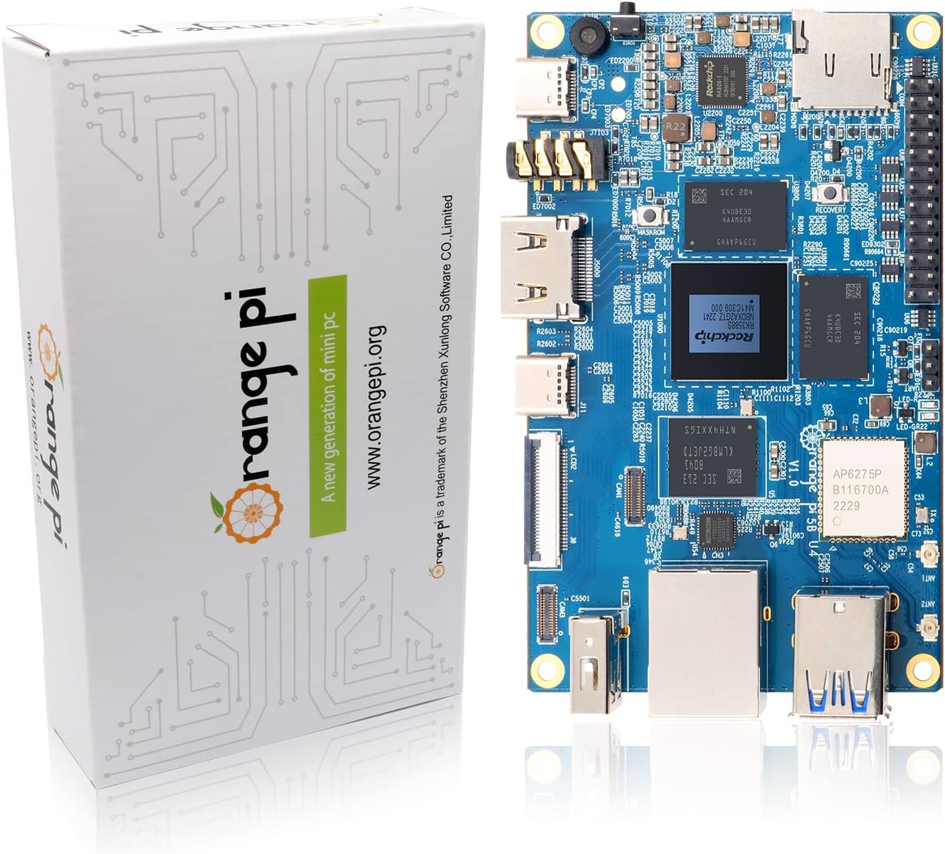 Orange Pi 5B 4GB LPDDR4/4X Rockchip RK3588S 8-Core 64 Bit Single Board Computer with Onboard 32GB eMMC Flash, Run Linux/Debian/Ubuntu/Android OS(4GB+32GB)