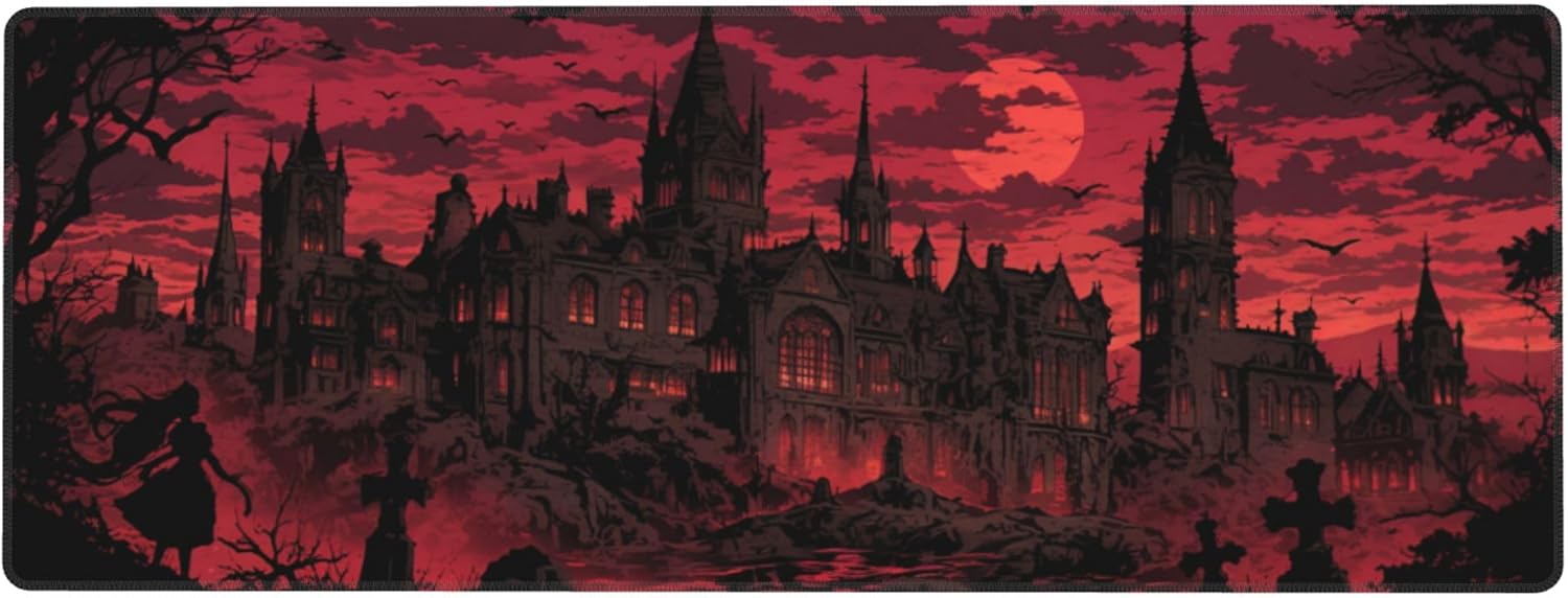 Gothic Desk Mat Large Gaming Mouse Pad Gothic Extended Mousepad Big in Laptop Computer Mouse Keyboard Mat for Office Desk Decor 35.5x16 in