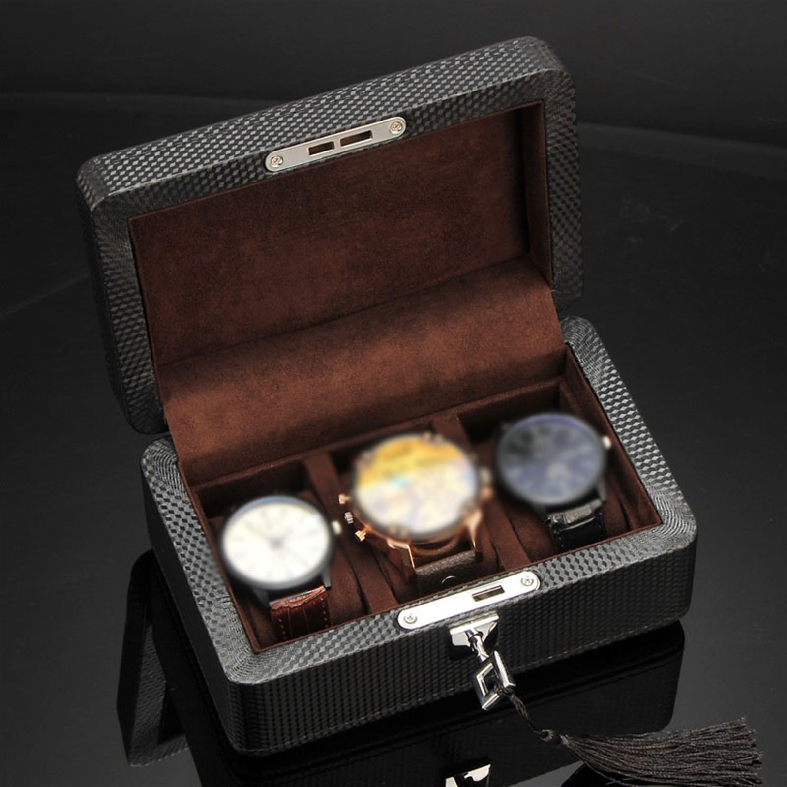 Boîte de rangement pour montres Boîte d'affichage de Collection montres à 3 cellules, organisateur montre Style Vintage, boîte rangement en cuir PU avec serrure