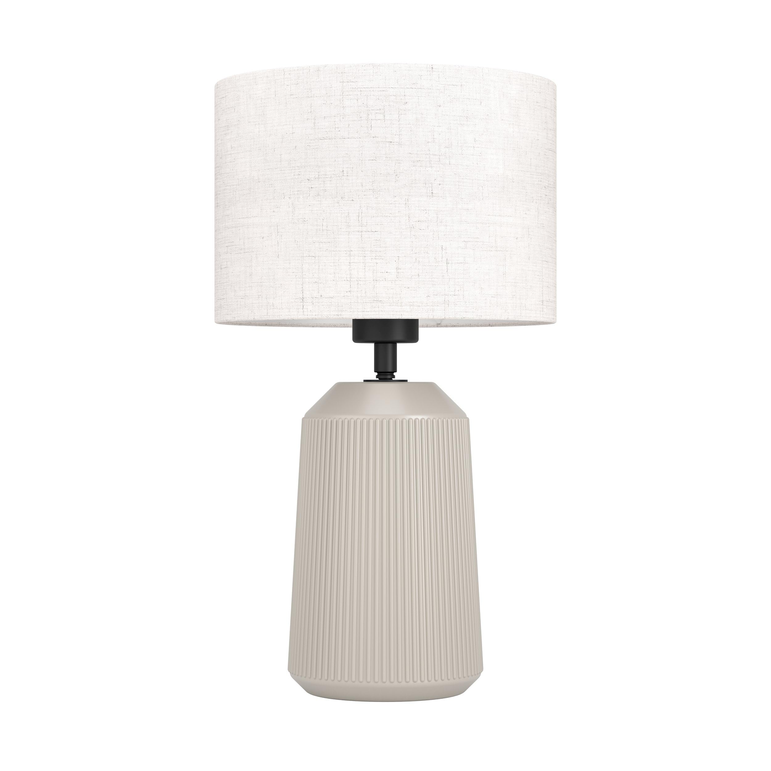 Eglo lampada da tavolo Capalbio, lampada da comodino con paralume in | tessuto, ceramica color sabbia e tessuto bianco, lampada da tavolo per il soggiorno e la camera da letto, attacco E27