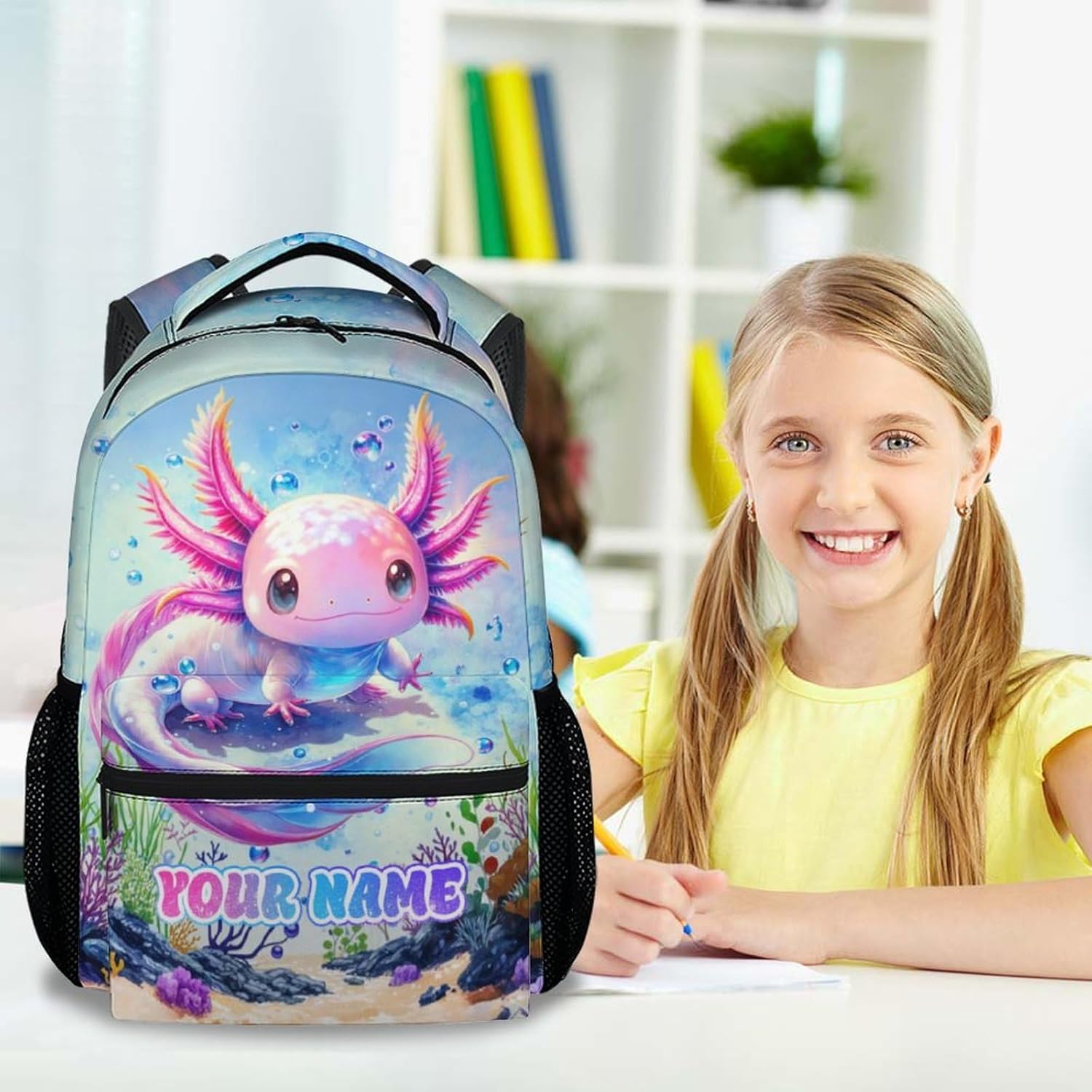 Personalized School Backpack for Kids - 17 Inch Axolotl Kids School Bag for Elementary - Portable Lightweight Animals Backpacks for Preschool - Image 4