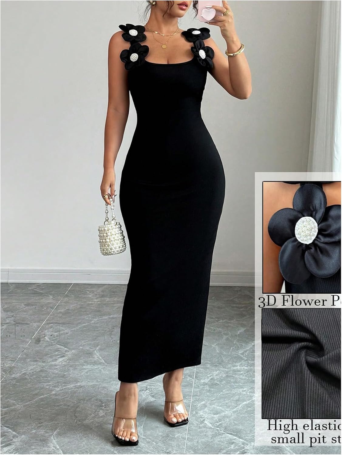 GORGLITTER Women's Formal Wedding Guest Dress Floral Pearl Maxi Dresses Sleeveless Tank Elegant Cocktail Slimming Dress - Image 4