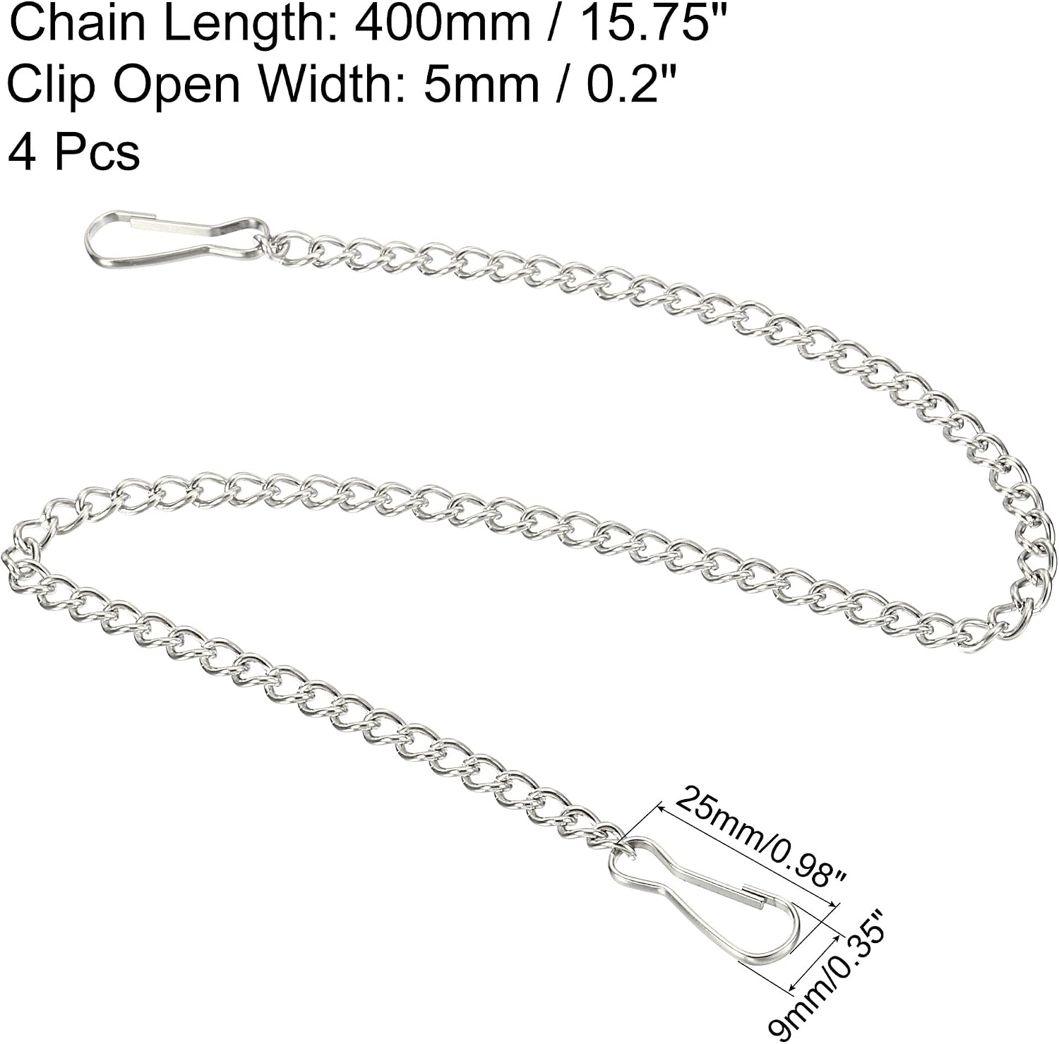 MECCANIXITY Hanging Chain with Snap Clips 15.75 Inch Garden Plant Hangers for Signboard Chalkboard Basket Lantern Wind Chime, Stainless Steel Pack of 4