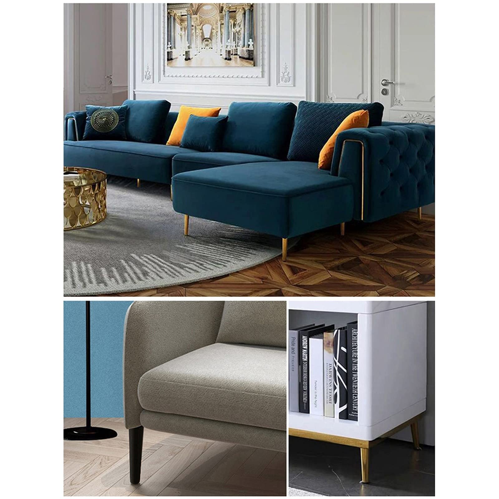 Jambes Meubles, Jambes Lourdes Duty Meubles, Fer Effilé Conique Oblique Armoires Pieds Réglables Pieds de Remplacement Canapé Métal Pièces Meubles, Sofa Tv Cabinet Lit Table À Manger, D'Or,
