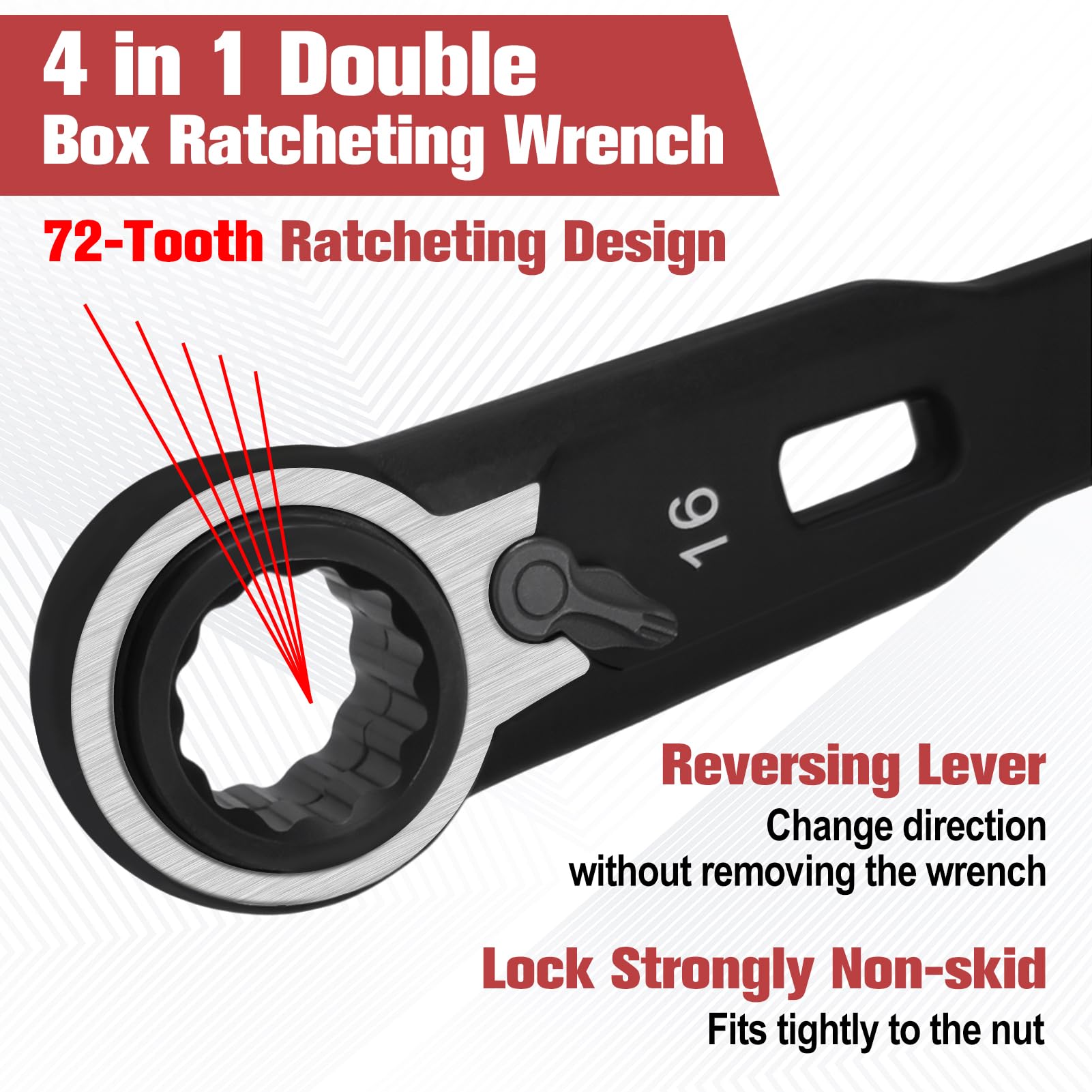 GOLD DEER 4-in-1 Reversible Ratcheting Box Wrench Set Metric 16mm 17mm 18mm 19mm Double Box End Wrench Set Ratchet Wrench Set,72-Tooth Ratcheting Gear,CR-V Steel - Image 2