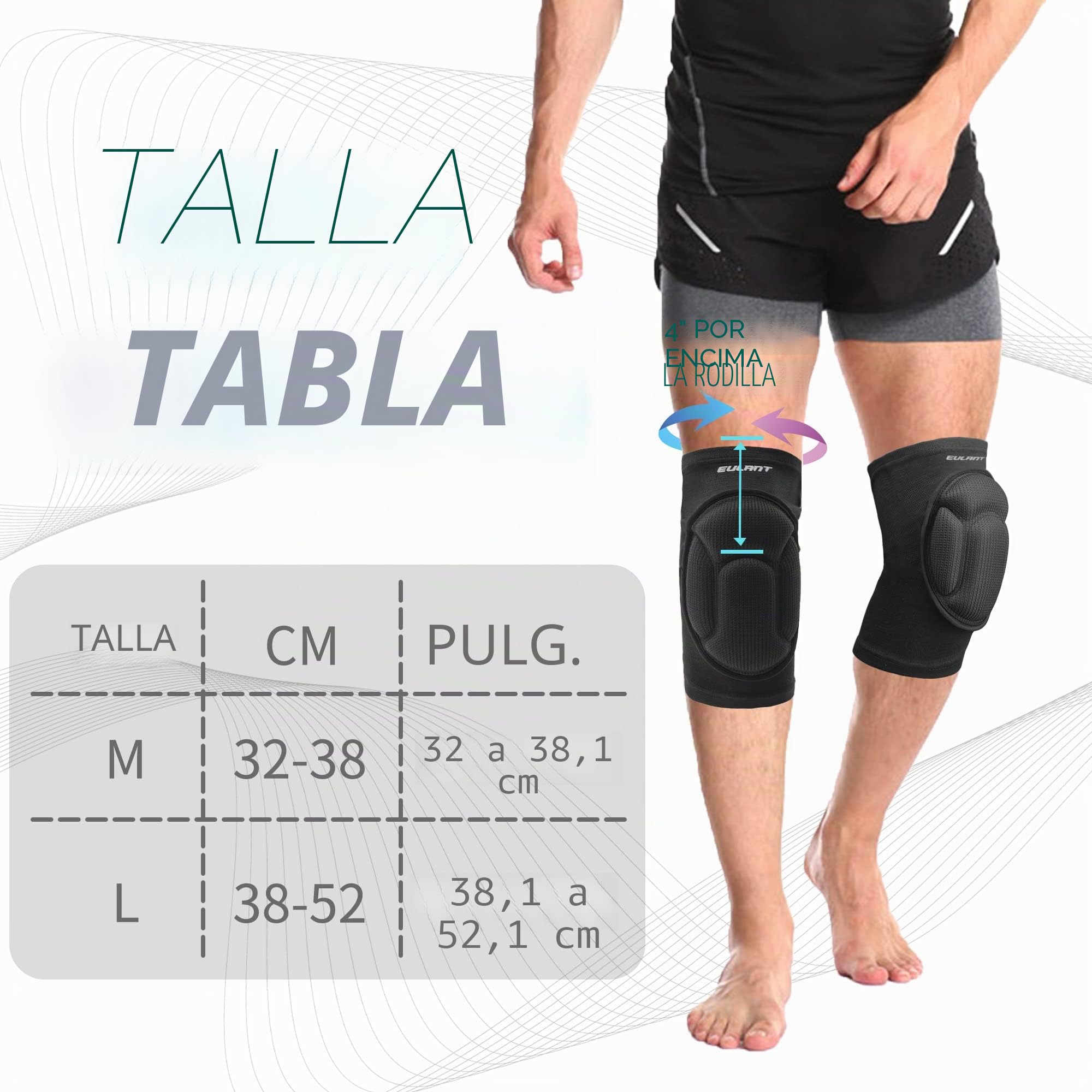 EULANT Rodilleras Flexibles (1 Par), Knee Pads, Protectores de Rodillas para Voleibol Baloncesto Balonmano Fútbol Ciclismo Marciales Artes Danza Lucha Libre Correr Esquí Muay Thai Trabajo