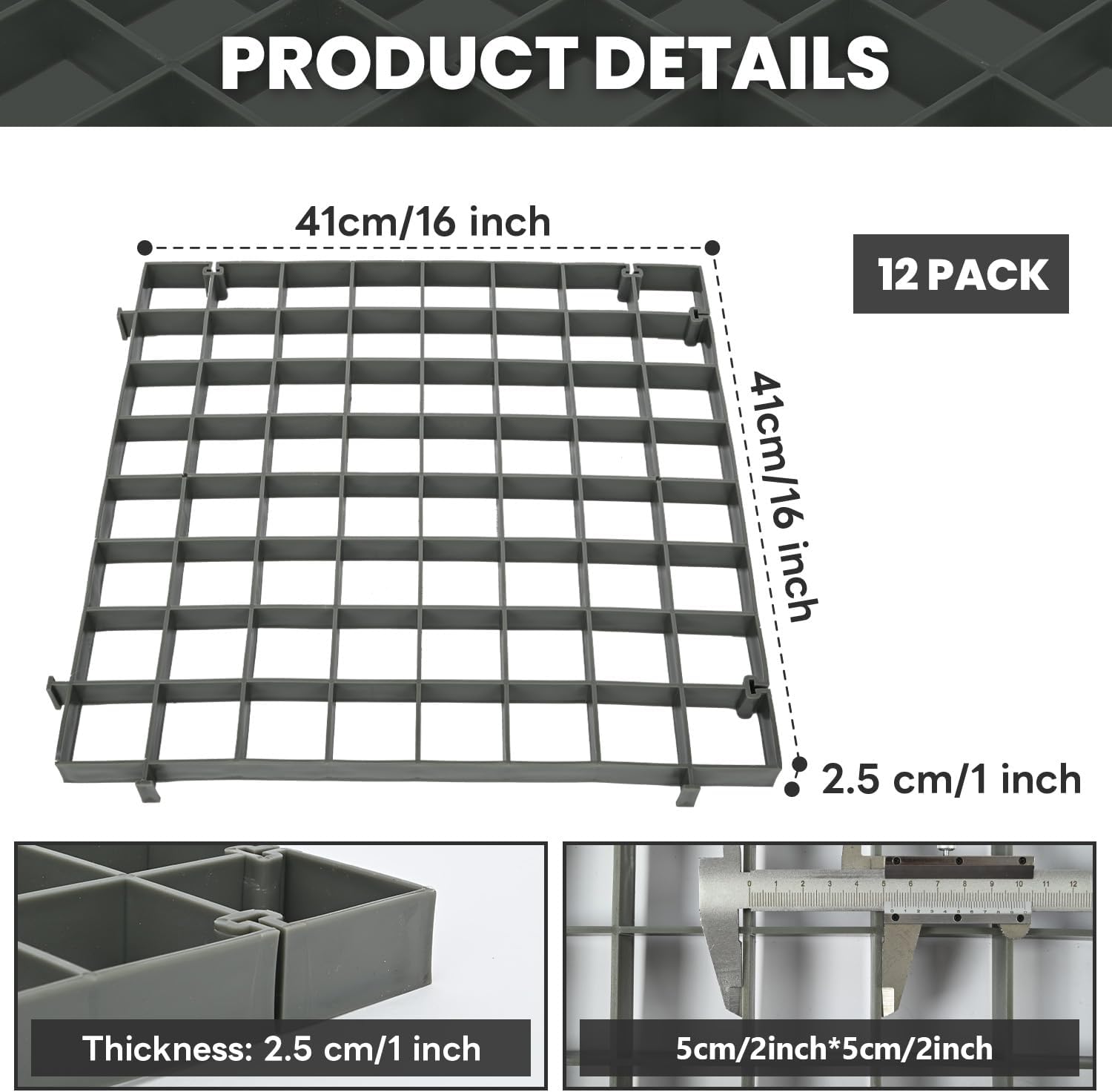 tonchean 12 Pcs Grass & Gravel Pavers Flat-Interlocked Recycled Permeable Paver System 1" Depth PPE Plastic Pavers for Driveways Lawn Decks Shed Sidewalks Bases, Gray (22 Sq Ft)