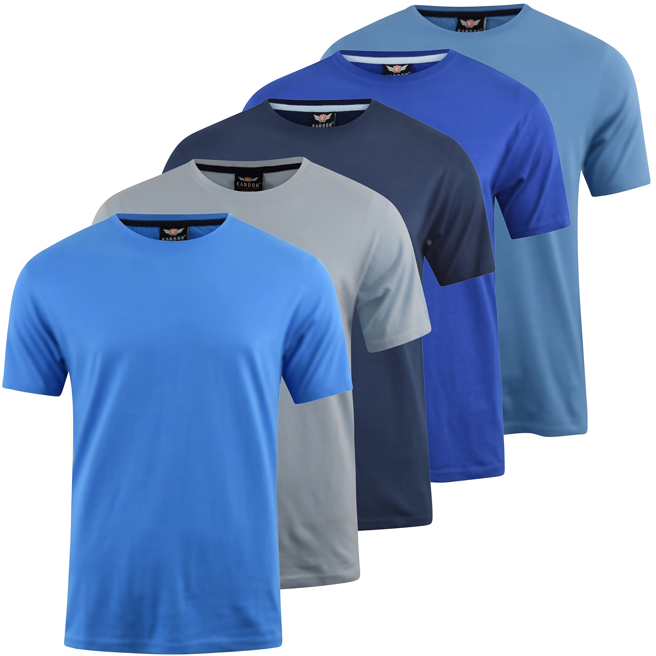 Kandor, Confezione da 5 magliette da uomo, abbigliamento del Regno Unito, classiche e casual, a girocollo, a tinta unita, in 100% cotone, di qualità, adatte per palestra e lavoro