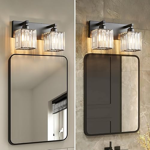 Miniatura 5 de FDPBY Moderna lámpara de tocador de baño con 2 luces, moderna lámpara de pared de cristal negro para baño