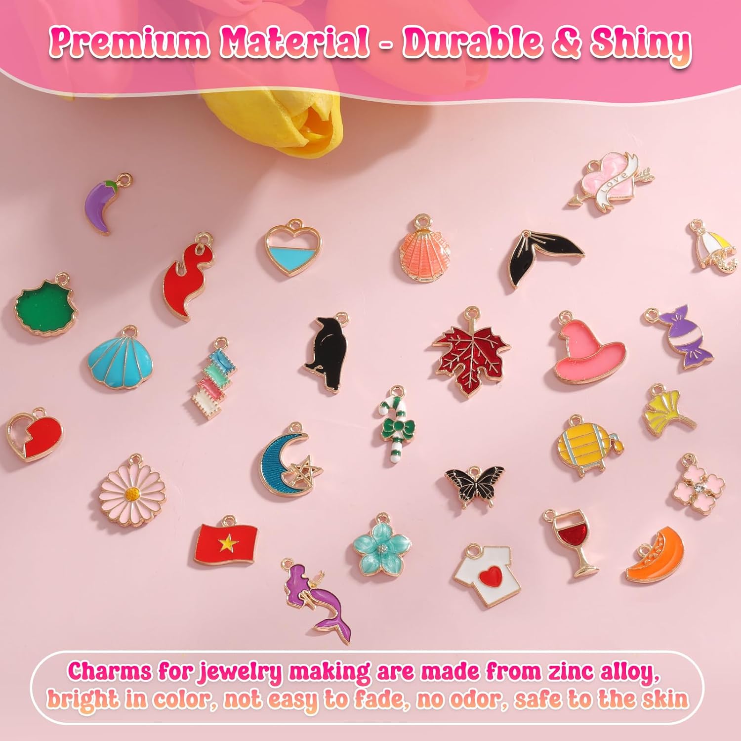 200Pcs Charms for Jewelry Making, Assorted Wholesale Mixed Bulk Metal Earring Bangle Charms for DIY Necklace Bracelet Jewelry Making and Crafting (Enamel Color)
