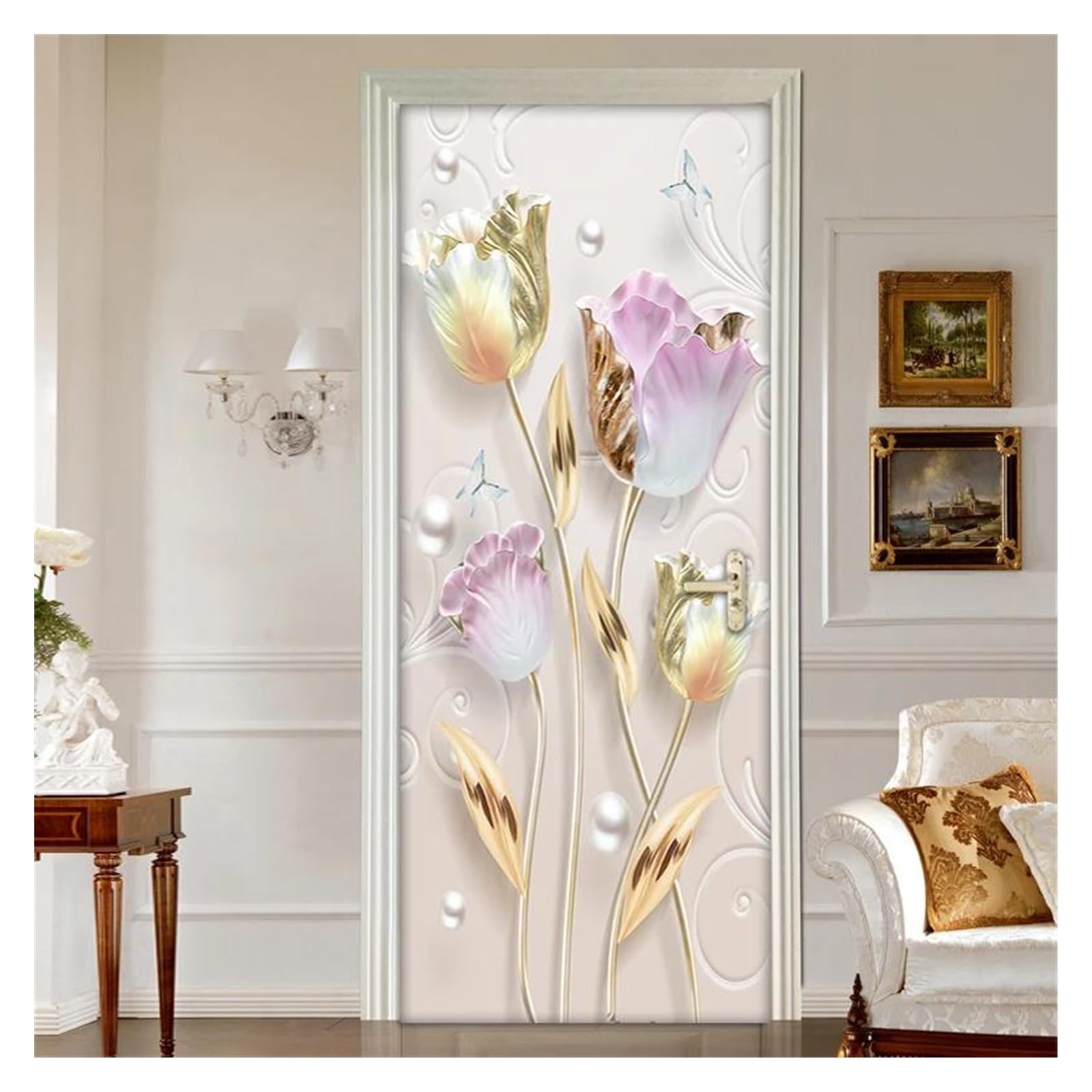 Sticker de porte tulipe 3D imperméable pour sublimer la décoration du salon