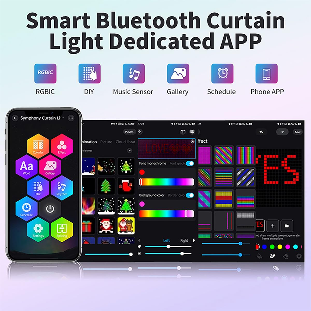 Tenda Luminosa Intelligente Natalizia da Esterno, 400 RGB LED con App e Telecomando, Telecomando e App, Motivi DIY, Ideale per Decorazioni Natalizie e Festa (1 * 1m)