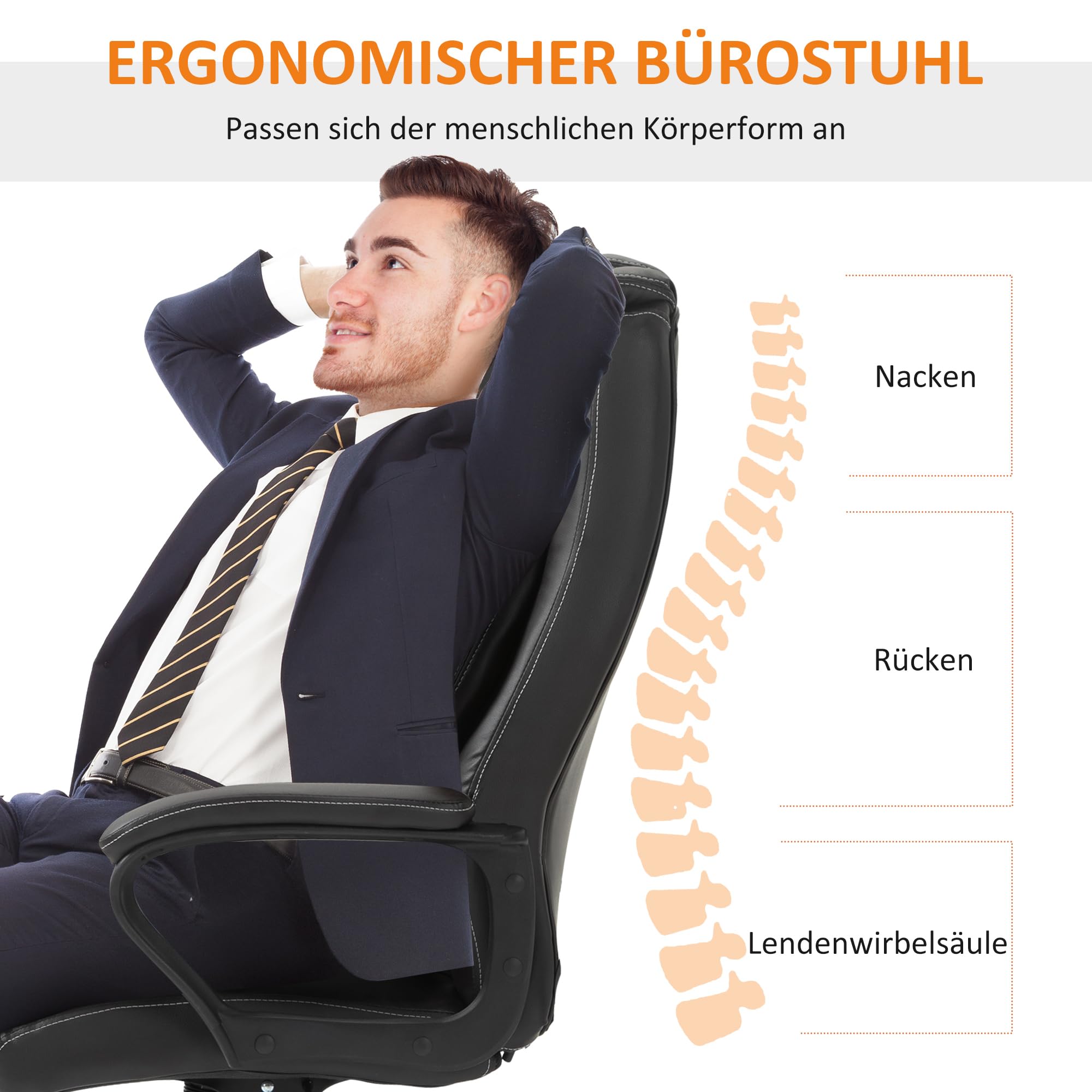 Vinsetto Bürostuhl mit Massagefunktion, Ergonomischer Chefsessel mit Vibrationsmassage, Wippfunktion, Höhenverstellbarer Schreibtischstuhl Drehstuhl, Braun