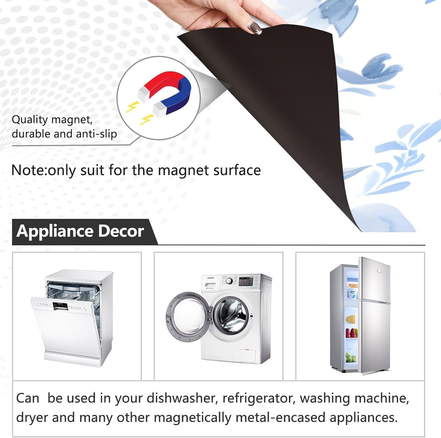 Decorative Dishwasher Magnet Cover - Blue and White Flowers Dishwasher Cover - Durable & Free Cutting & Magnetic Back & Easy to Clean - 23x26 Inch - Perfect for Kitchen Appliances