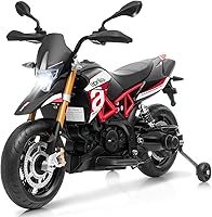 HONEYJOY 12V Aprilia Licensed Kids Ride-On Motorcycle with Training Wheels, Lights, Music, Spring Suspension - Red for Ages 2-8